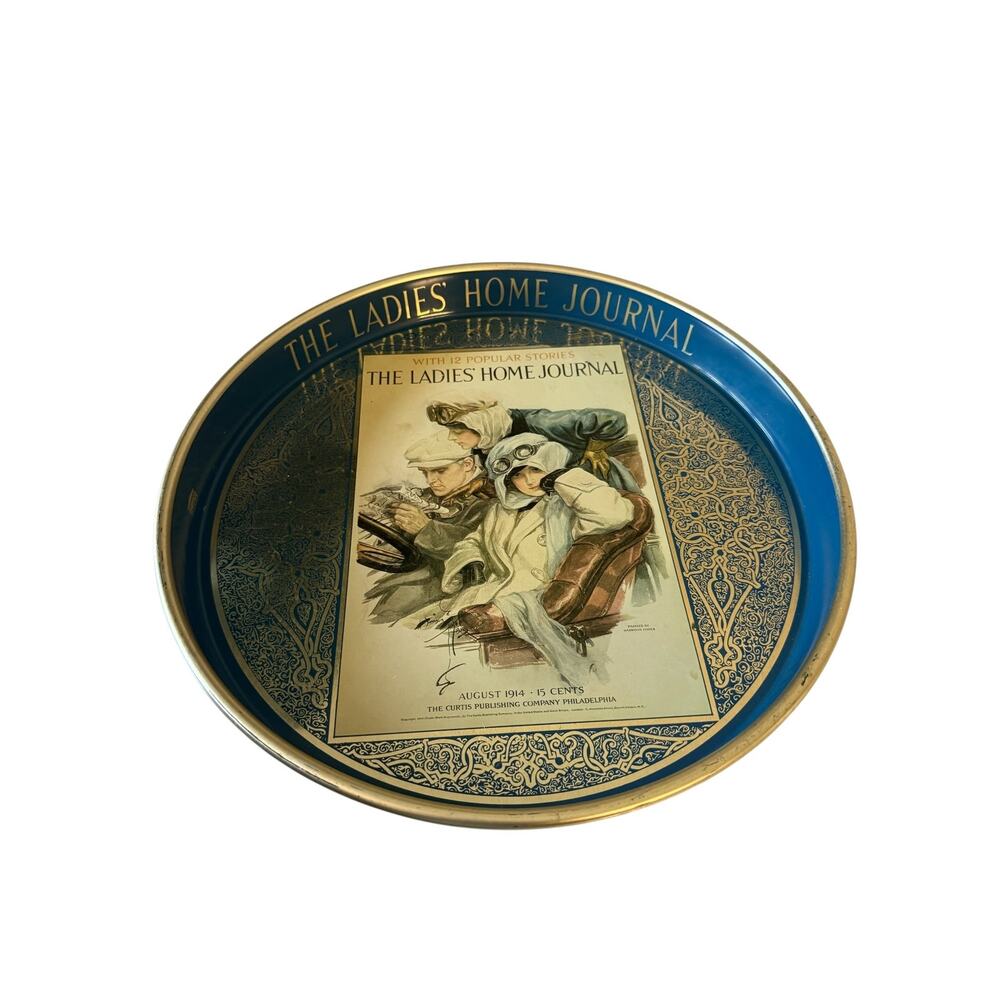 Vintage Cheinco The Ladies Home Journal August 1914 Tin Serving Tray Blue
